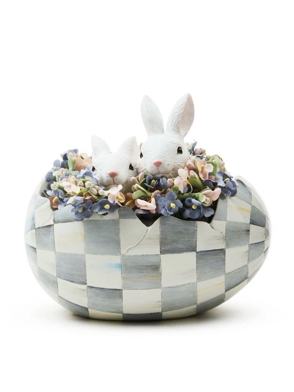 MacKenzie-Childs Cameo Peekaboo Egg, Sterling Check, Easter Bunnies